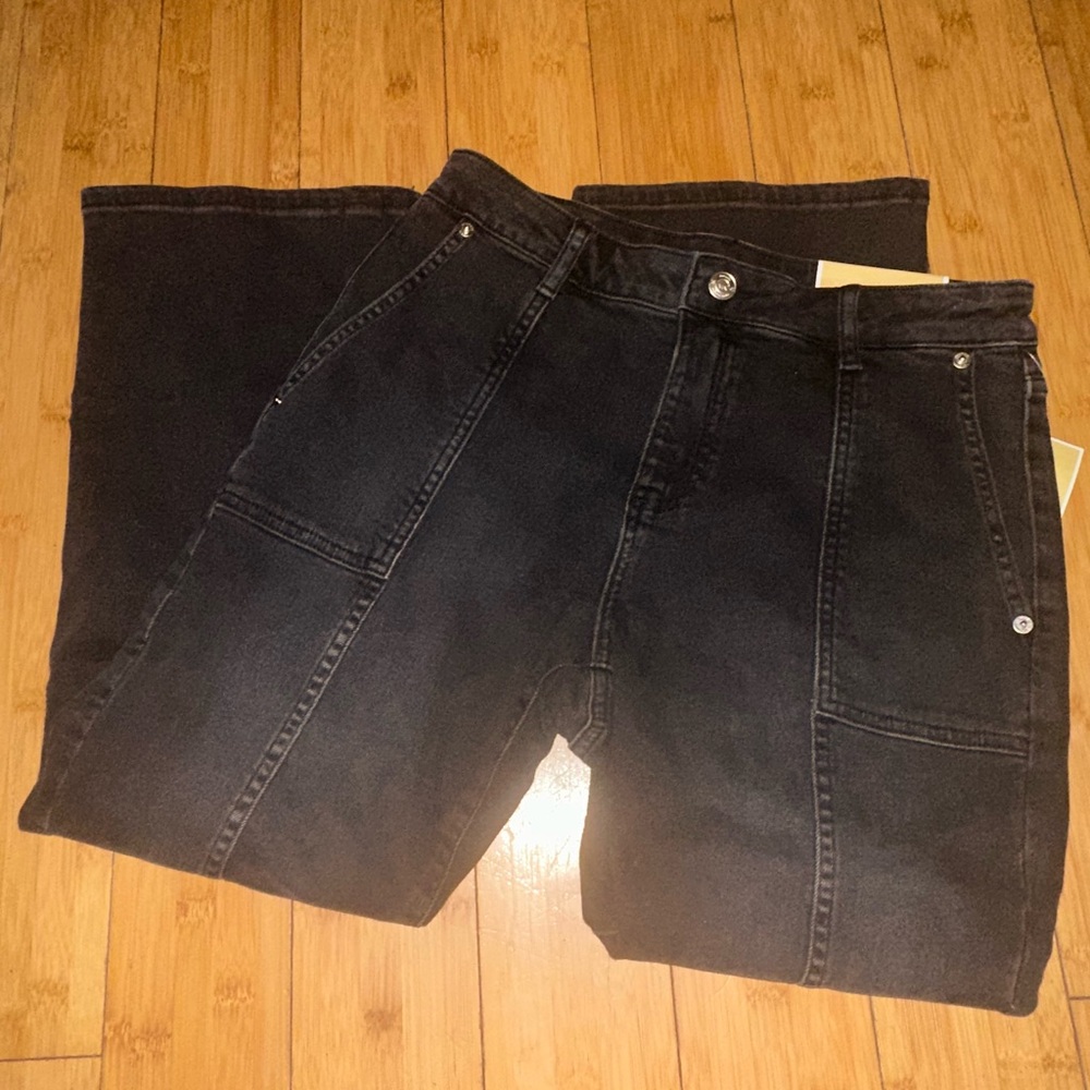 Michael Kors Selma Cropped Grunge Faded Washed Black Denim Pants